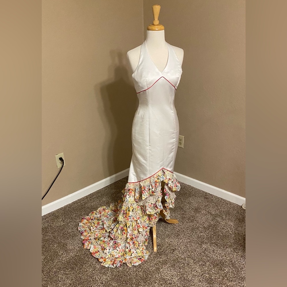 Evening Gown Flamenco Style Ruffle Halter Custom Dress Size 2/4